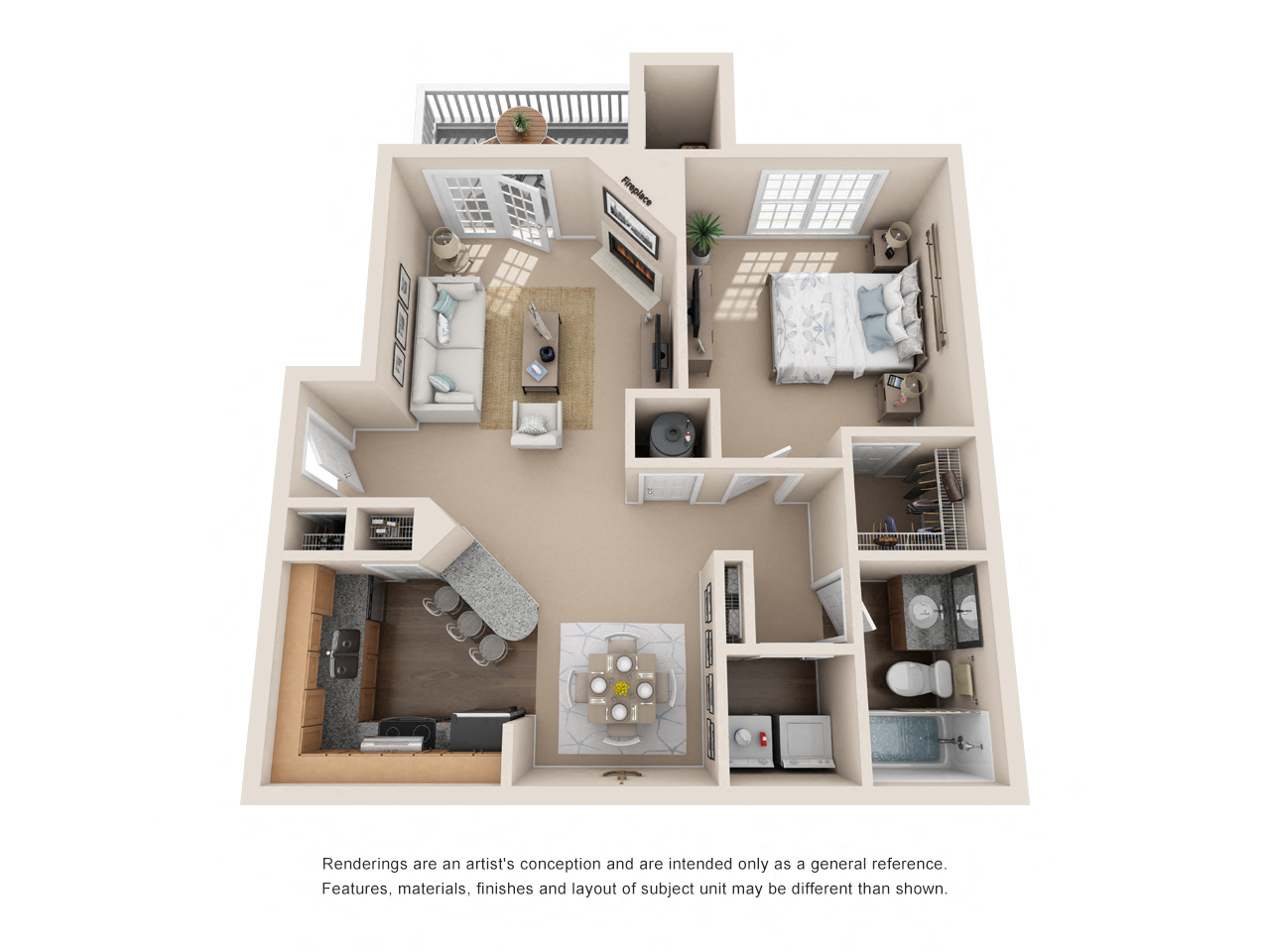 Floor plan for 1 bed, 1 bath, 915 sqft